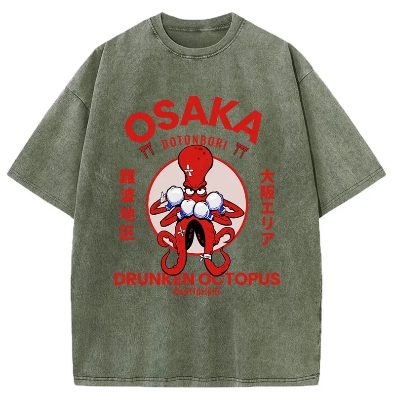 Tokyo-Tiger Osaka Octopus Monster Japan Washed T-Shirt