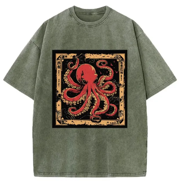 Retro Octopus Washed T-Shirt