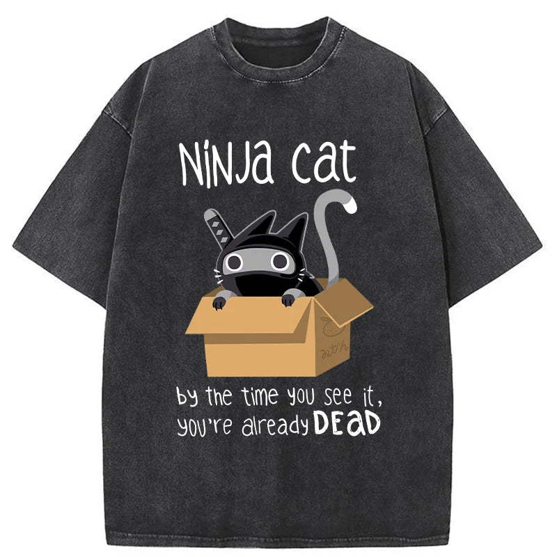 Ninja Cat Japanese Washed T-Shirt