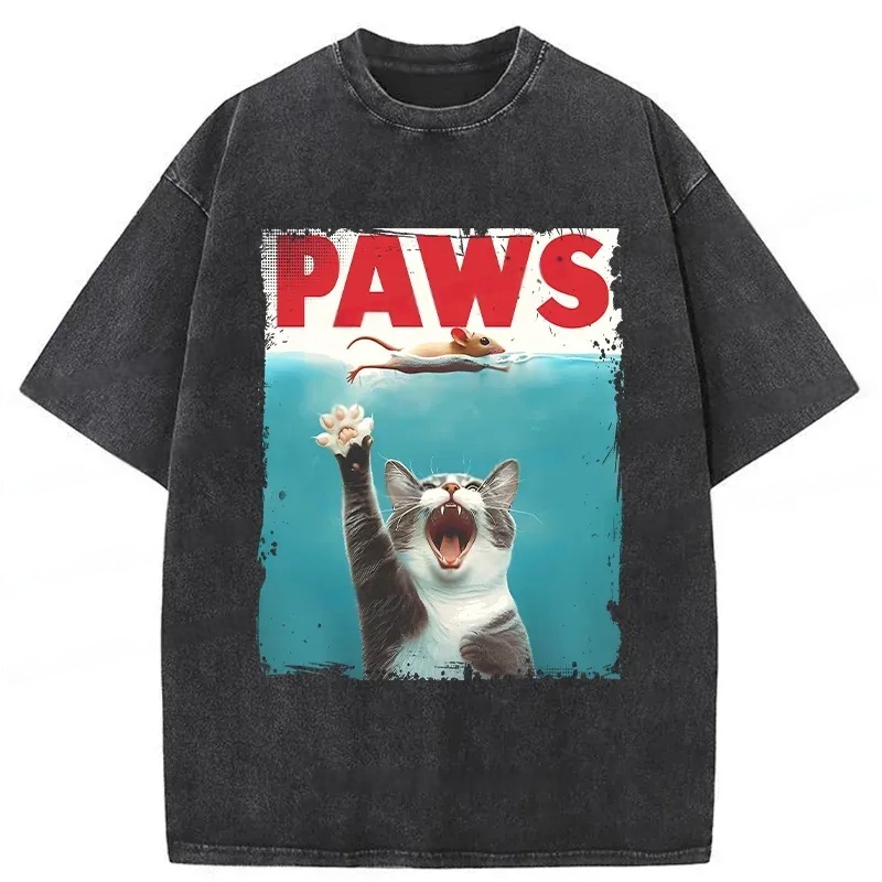 Paw Funny Cat Washed T-Shirt