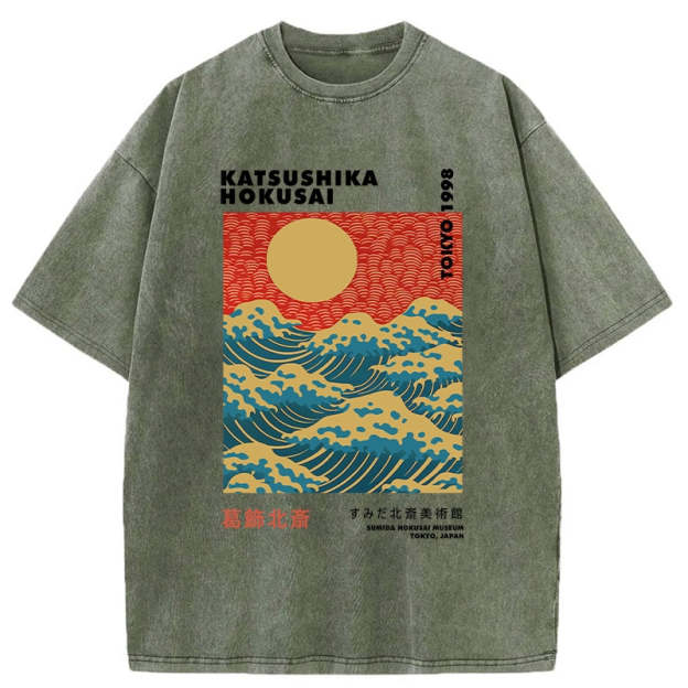 Katsushika Hokusai Washed T-Shirt