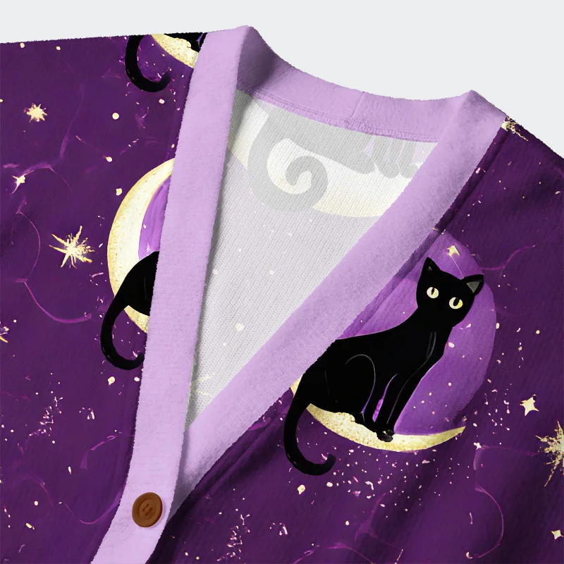 Unisex Moon And Cat Ugly Cardigan Sweater