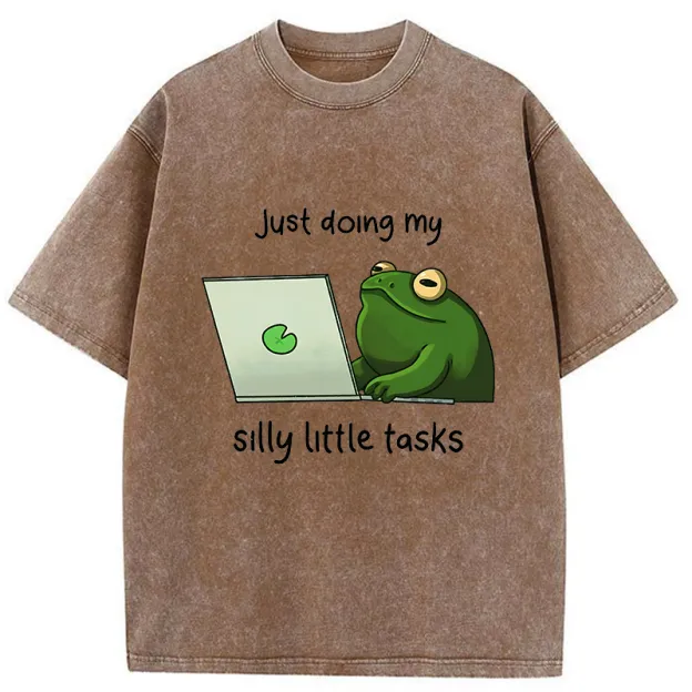 Unisex Silly Frog Is Working Washed T-Shirt