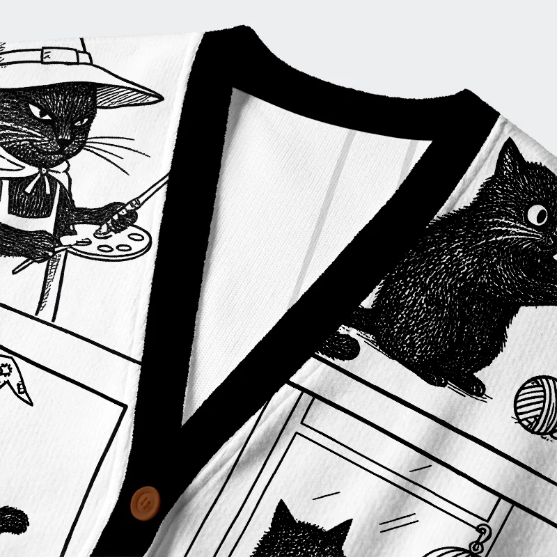 Unisex Black Cat Comics Ugly Cardigan Sweater