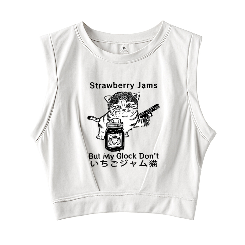 Strawberry Jam Cat Sleeveless Crop Top