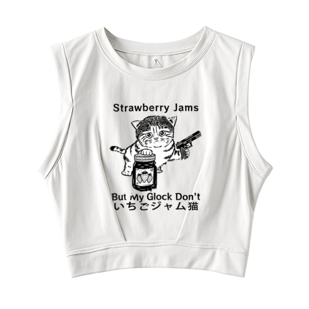  Strawberry Jam Cat Sleeveless Crop Top