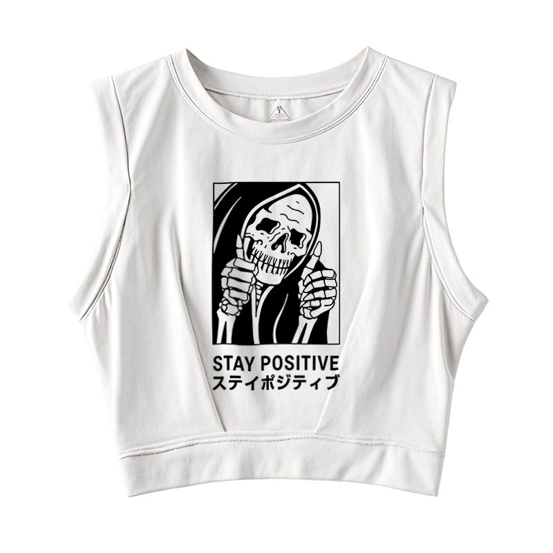  Stay Positive Skeleton Sleeveless Crop Top