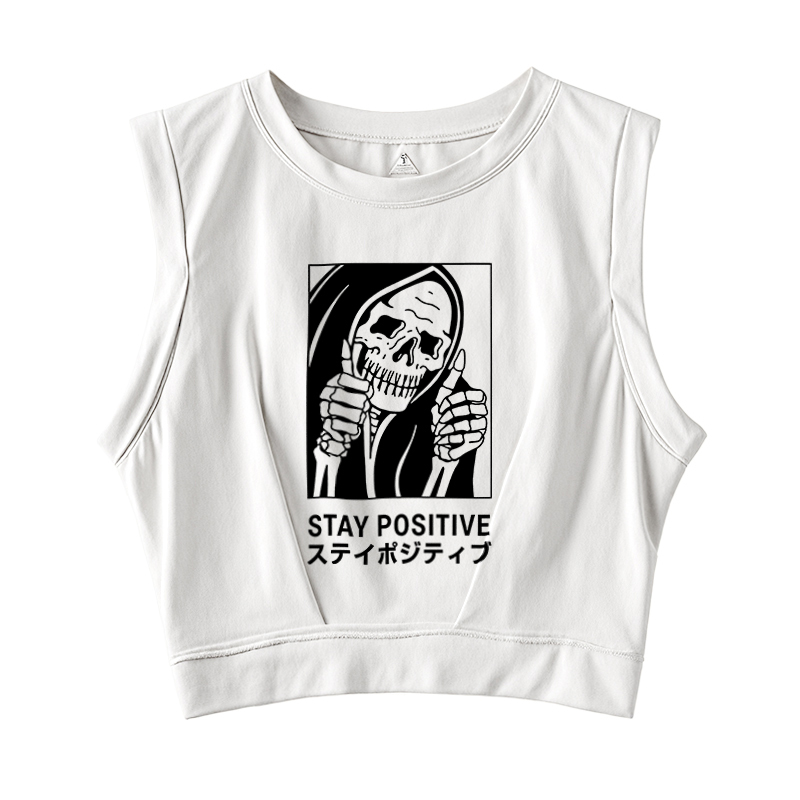  Stay Positive Skeleton Sleeveless Crop Top