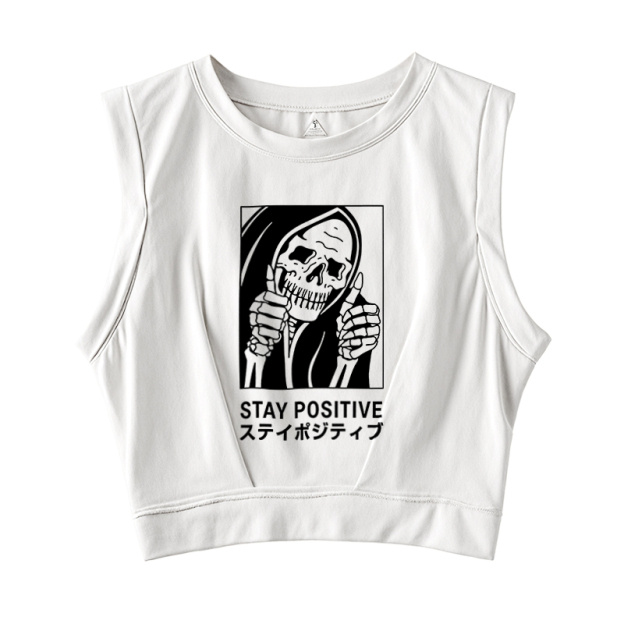  Stay Positive Skeleton Sleeveless Crop Top