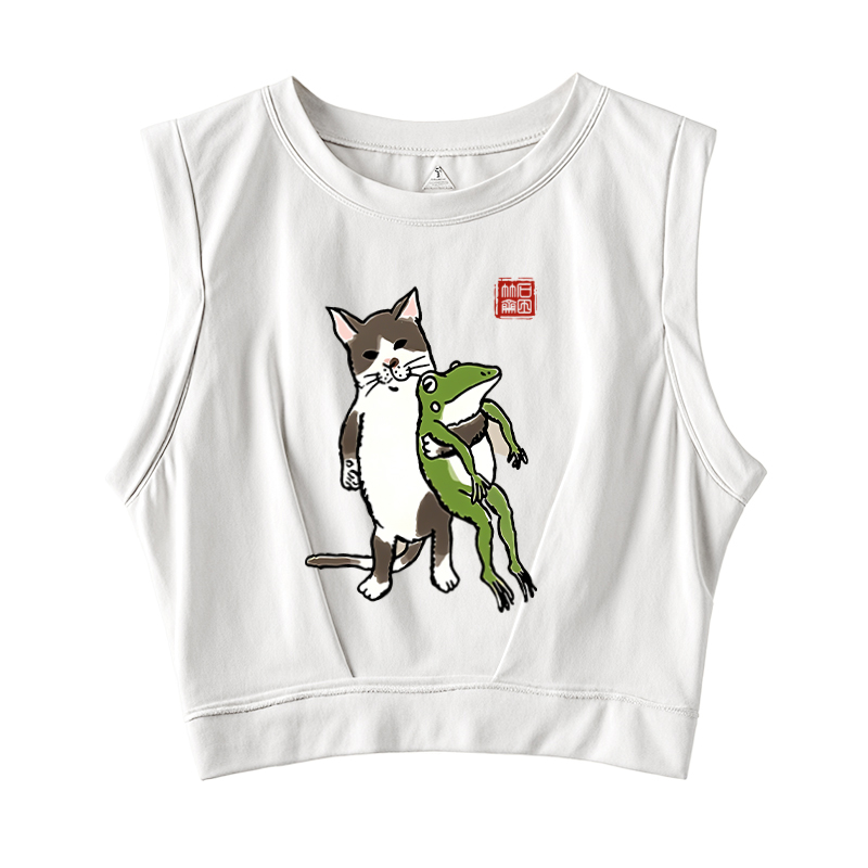  Cat Holding A Frog Sleeveless Crop Top