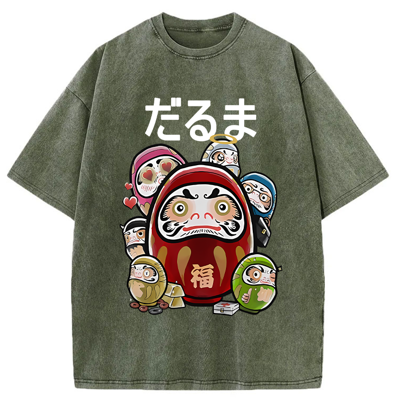 Colorful Daruma Dolls Washed T-Shirt