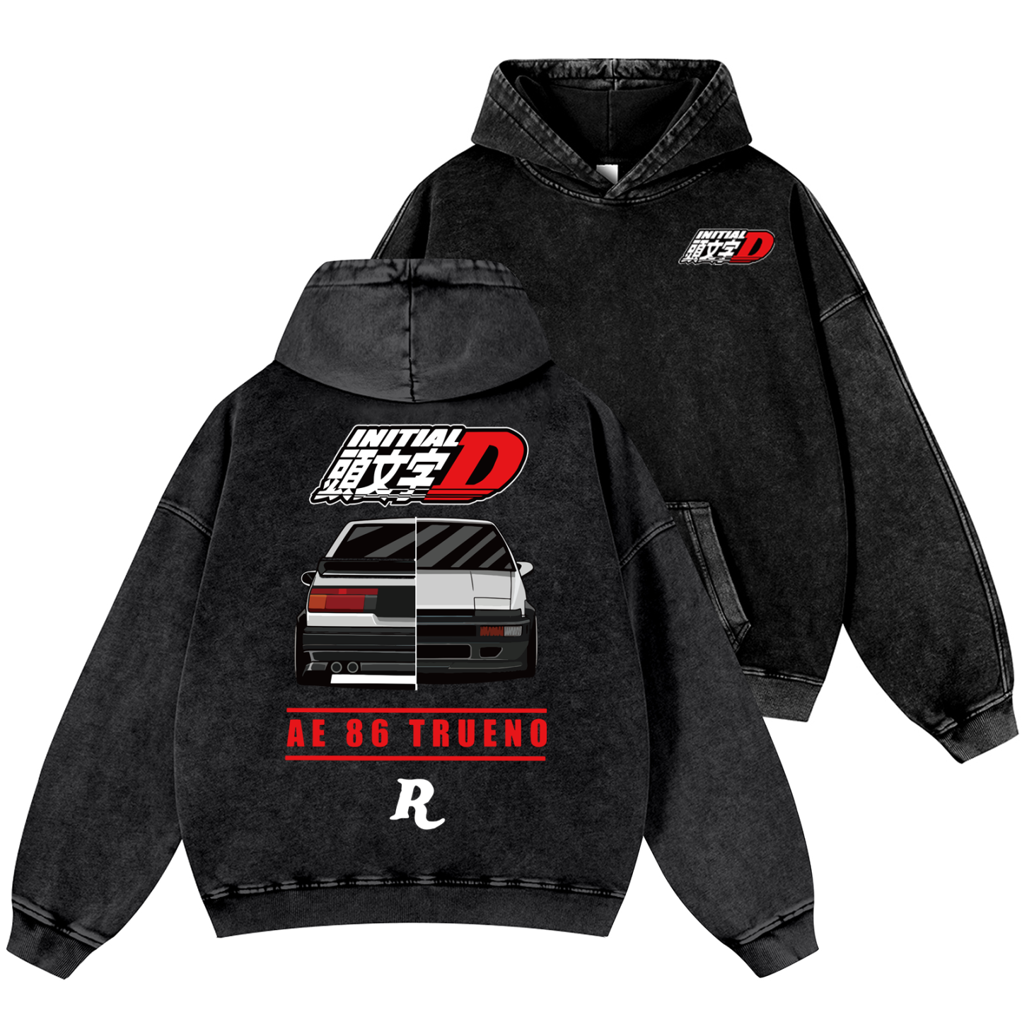 Initial D Vintage Washed Cotton Back Art Hoodie