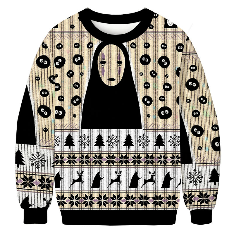 Unisex No Face and Soot Sprites Christmas Ugly Sweatshirt