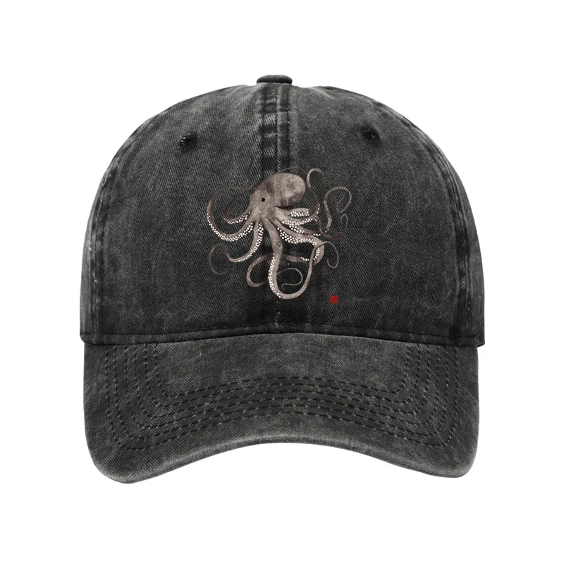  Octopus Japanese Calligraphy Washed Cap
