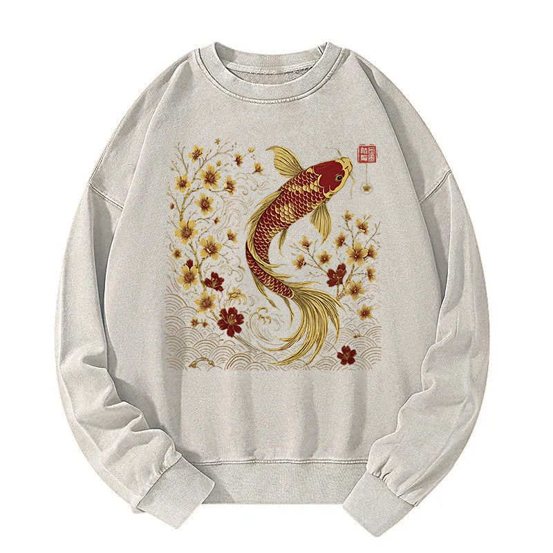 Vintage Sakura And Koi Washed Sweatshirt