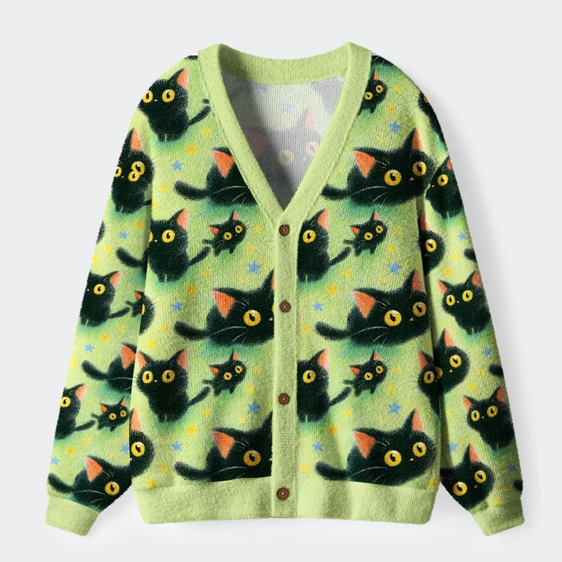 Unisex Cute Black Cat Ugly Cardigan Sweater