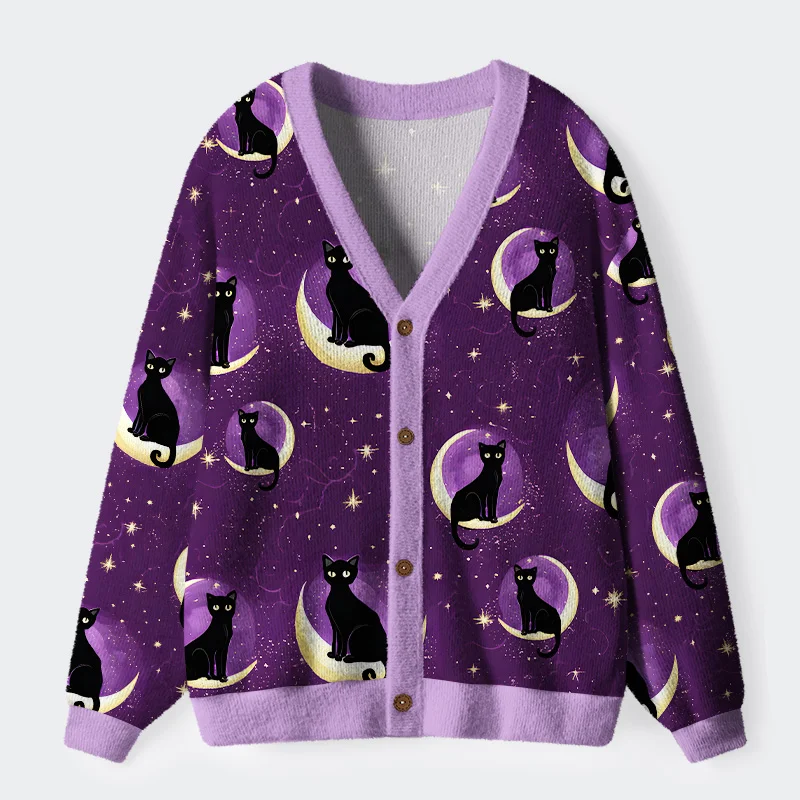 Unisex Moon And Cat Ugly Cardigan Sweater