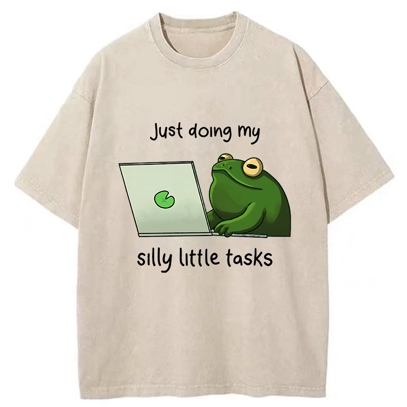 Unisex Silly Frog Is Working Washed T-Shirt