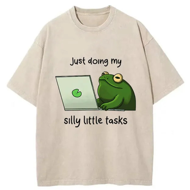 Unisex Silly Frog Is Working Washed T-Shirt