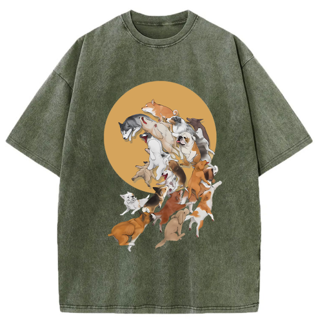 Dogs Under The Moon Washed T-Shirt