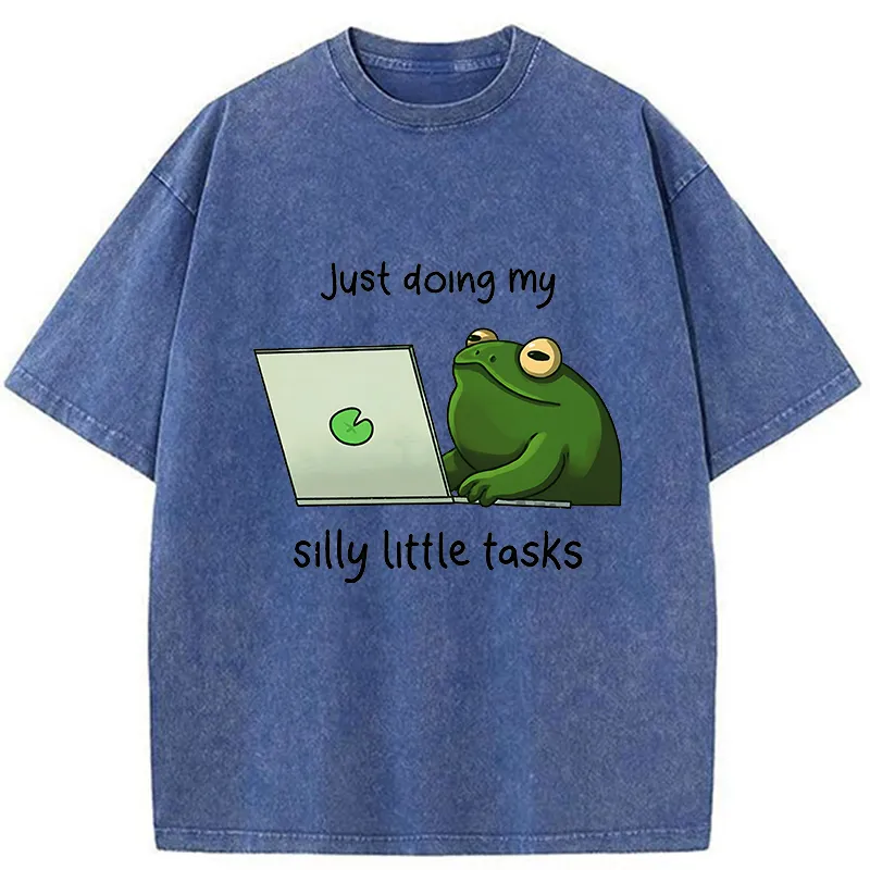 Unisex Silly Frog Is Working Washed T-Shirt