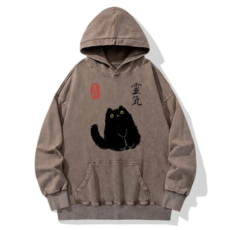 Black Civet Cat Washed Hoodie