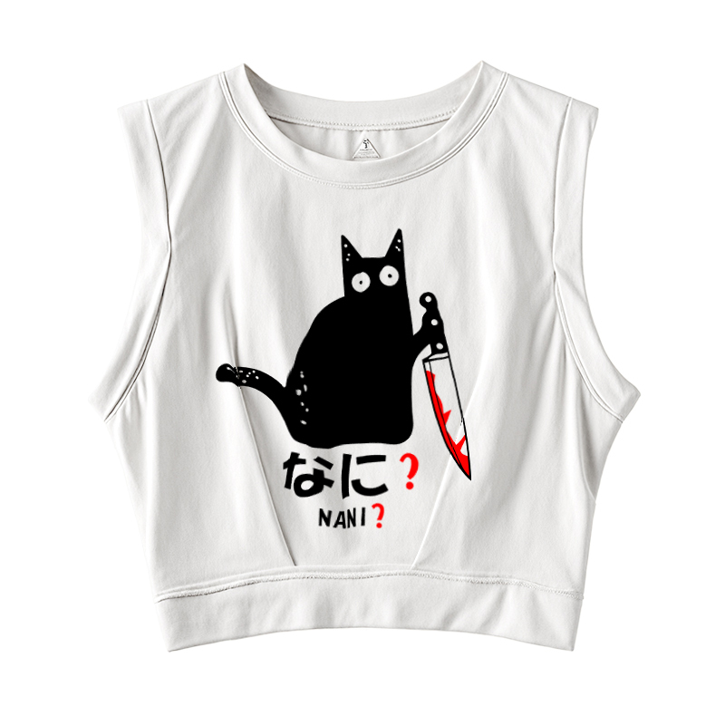  A Puzzled Cat Holding A Knife Sleeveless Crop Top