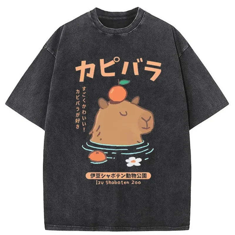 Capybara Soaking In Hot Springs Washed T-Shirt