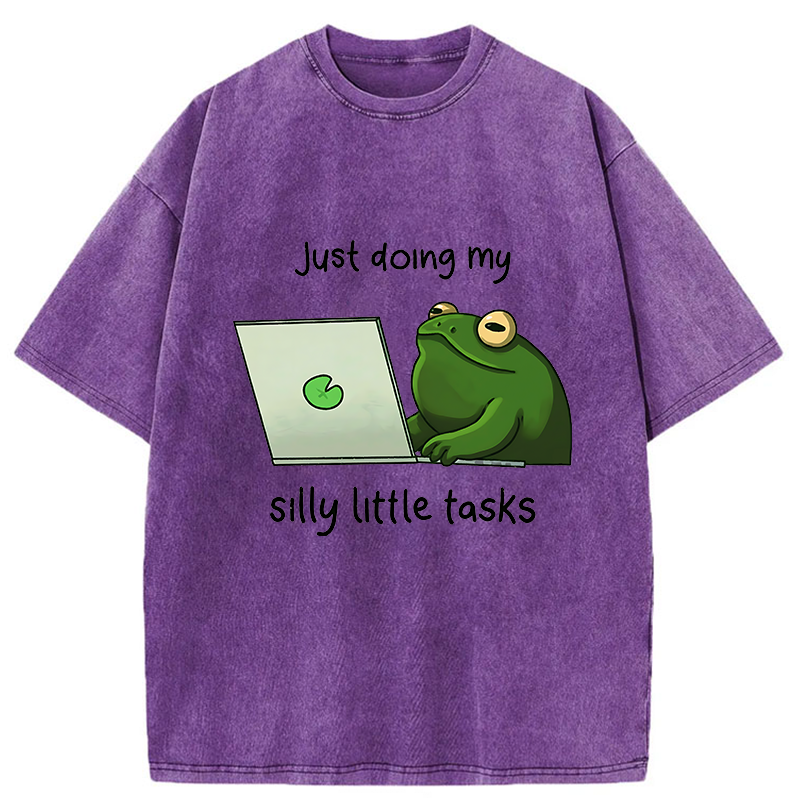 Unisex Silly Frog Is Working Washed T-Shirt