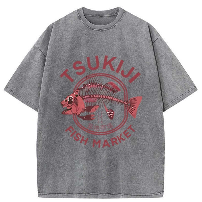 Tokyo Tsukiji Fish Market Vintage Japan Washed T-Shirt