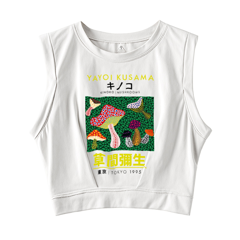  Yayoi Kusama Spotted Mushroom Vintage Sleeveless Crop Top