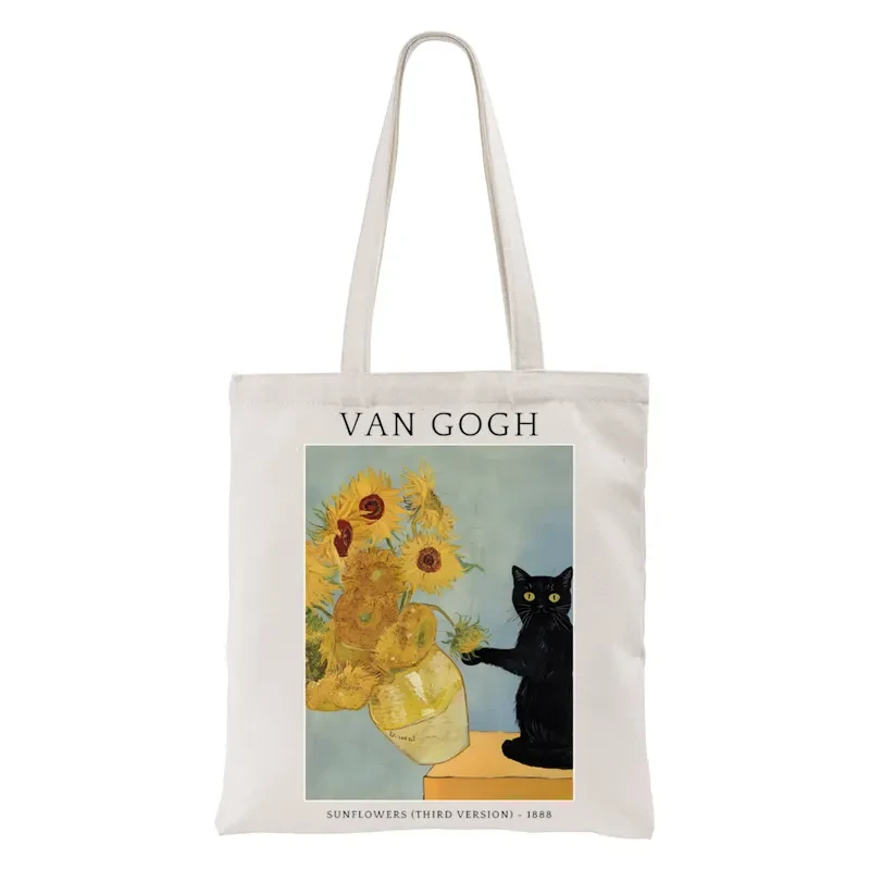 Tokyo-Tiger Black Cat With Sunflowers Tote Bag