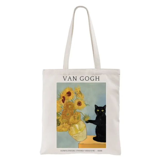 Tokyo-Tiger Black Cat With Sunflowers Tote Bag