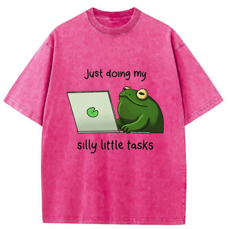 Unisex Silly Frog Is Working Washed T-Shirt
