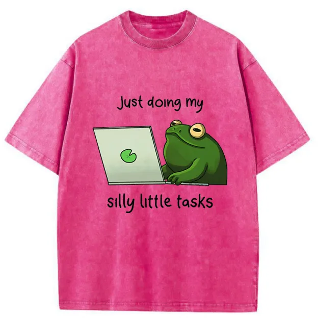 Unisex Silly Frog Is Working Washed T-Shirt