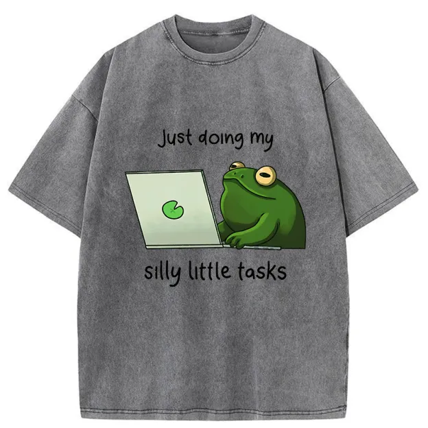 Unisex Silly Frog Is Working Washed T-Shirt