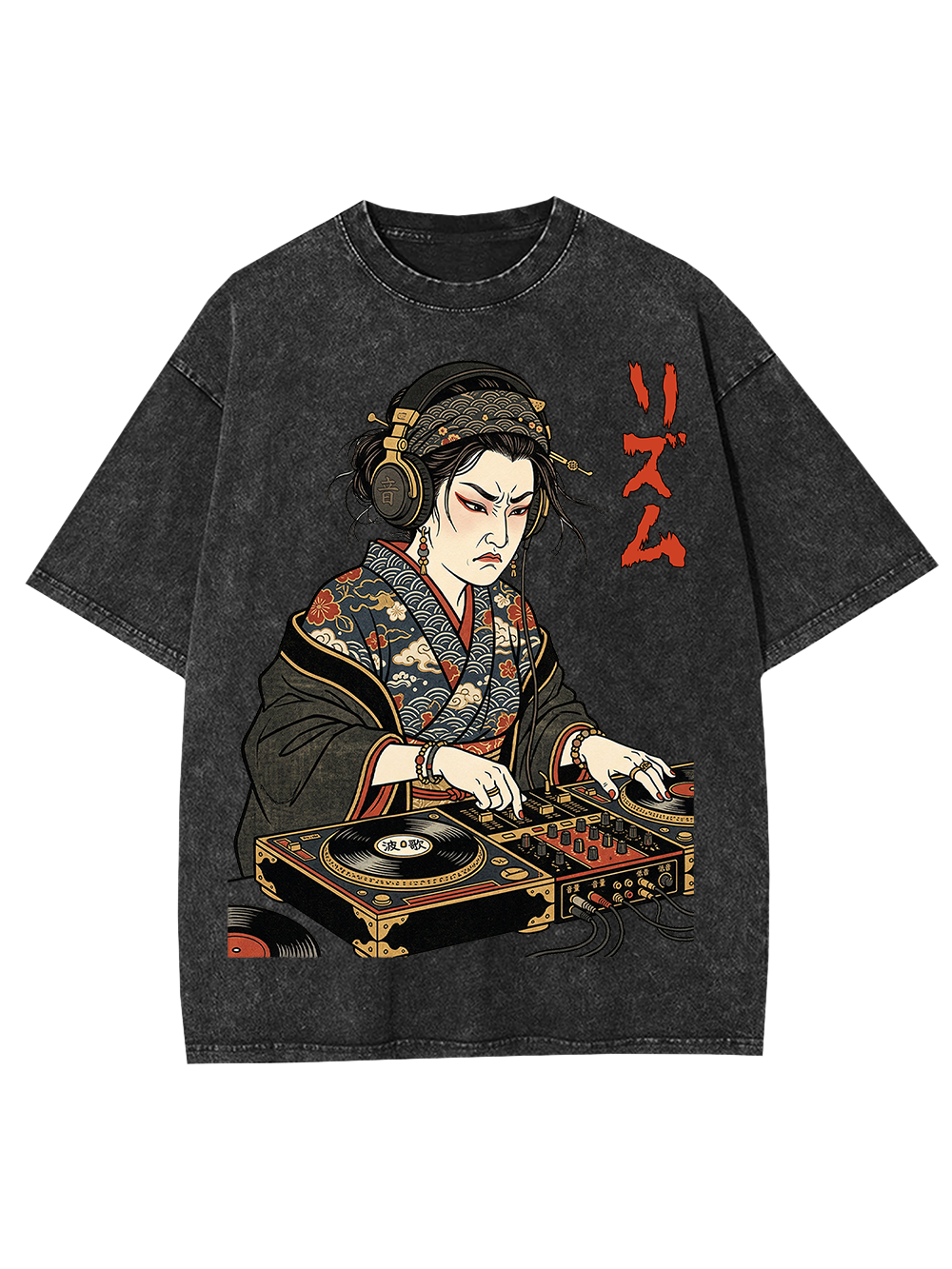 Unisex Geisha DJ Rhythm Printed Washed Tee