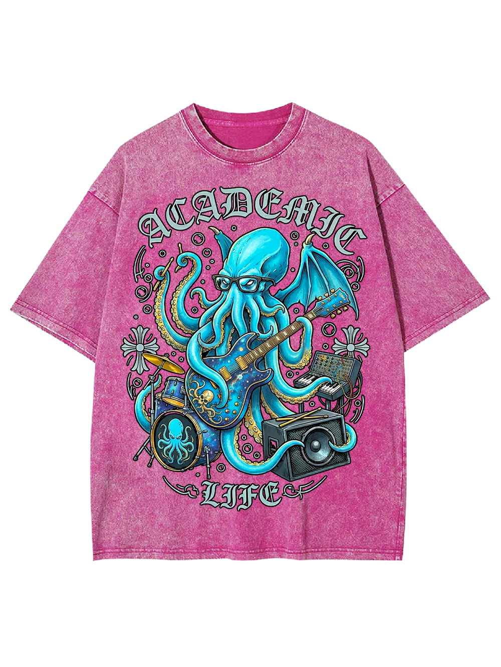 Unisex Nerdcore Kraken Printed Washed Tee