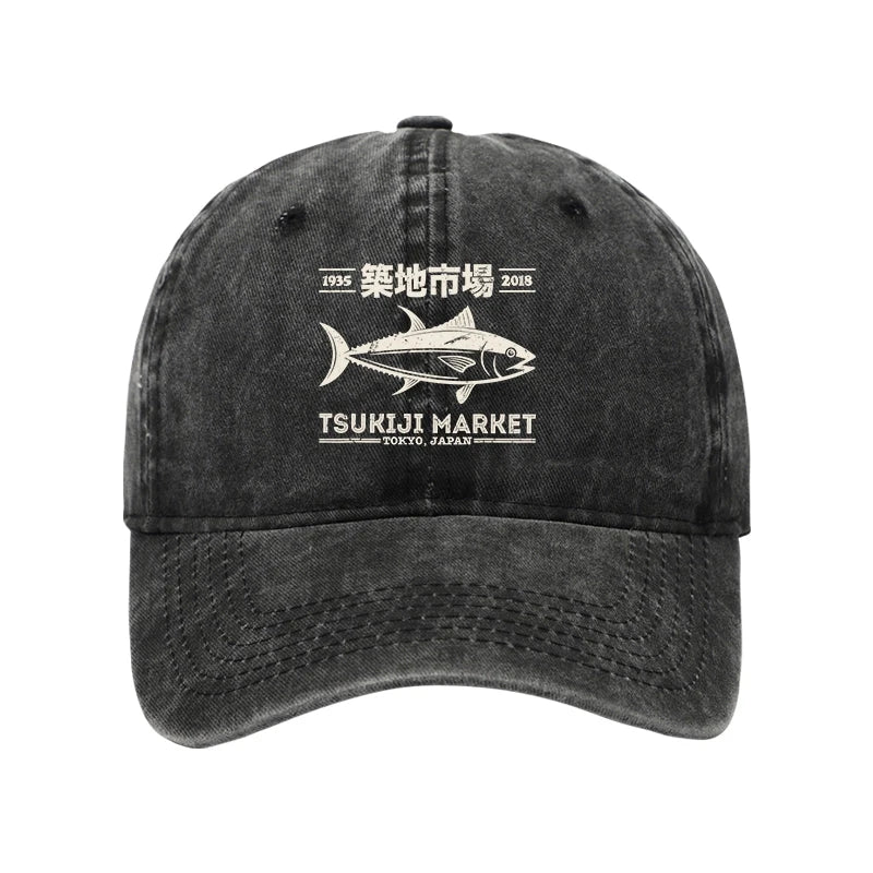  Retro Tsukiji Fish Market Streetwear Tokyo Washed Cap