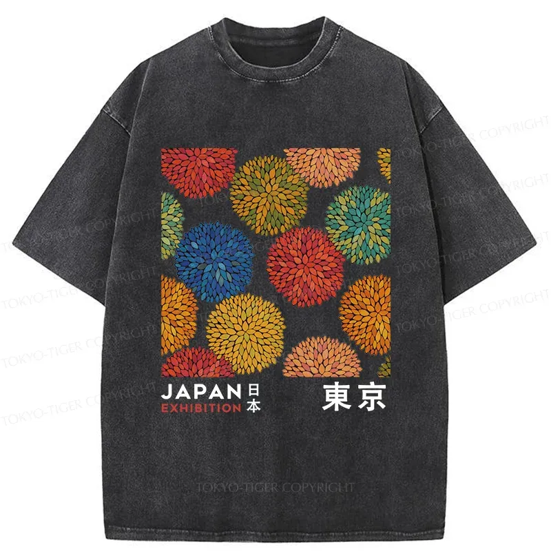 Unisex Japanese Flower Art Washed T-Shirt