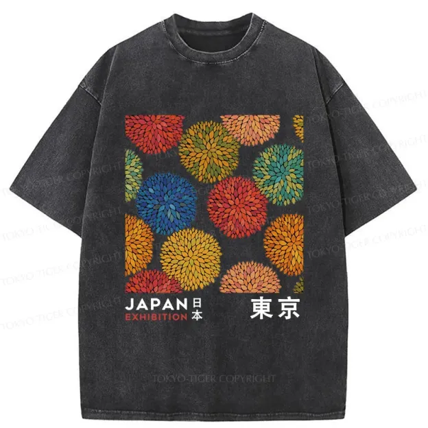 Unisex Japanese Flower Art Washed T-Shirt