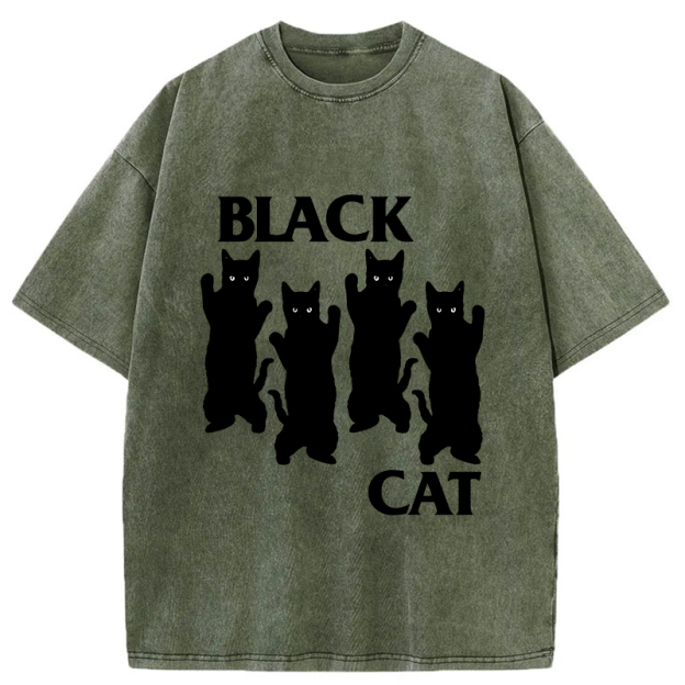 Four Black Cats Washed T-Shirt