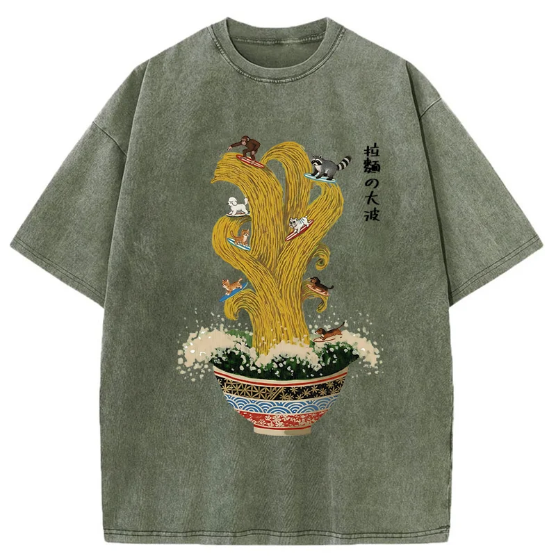 Unisex Ramen Surfing Washed T-Shirt