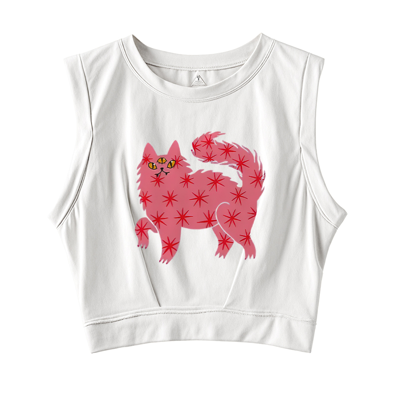  Three Eyes Pink Cat Sleeveless Crop Top