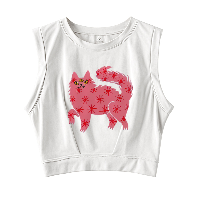  Three Eyes Pink Cat Sleeveless Crop Top