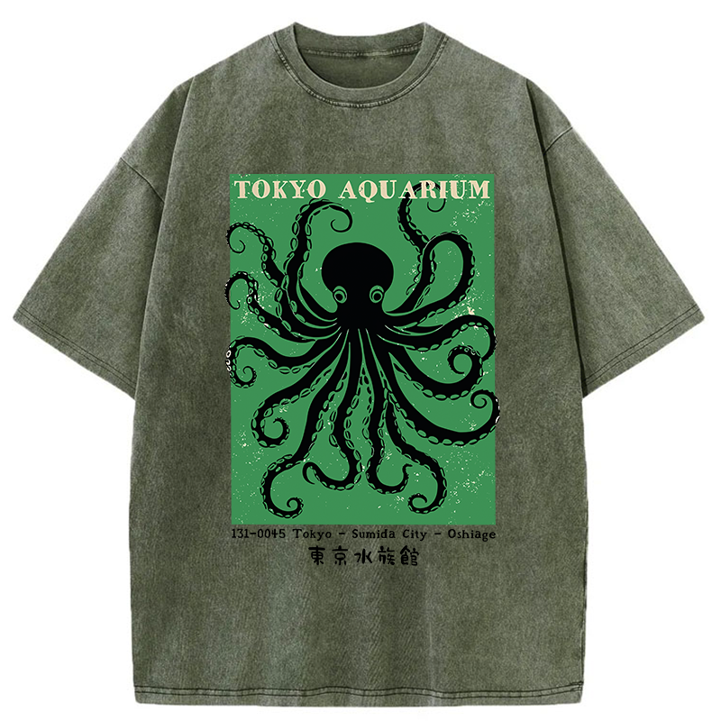 Unisex Tokyo Japanese Aquarium Washed T-Shirt
