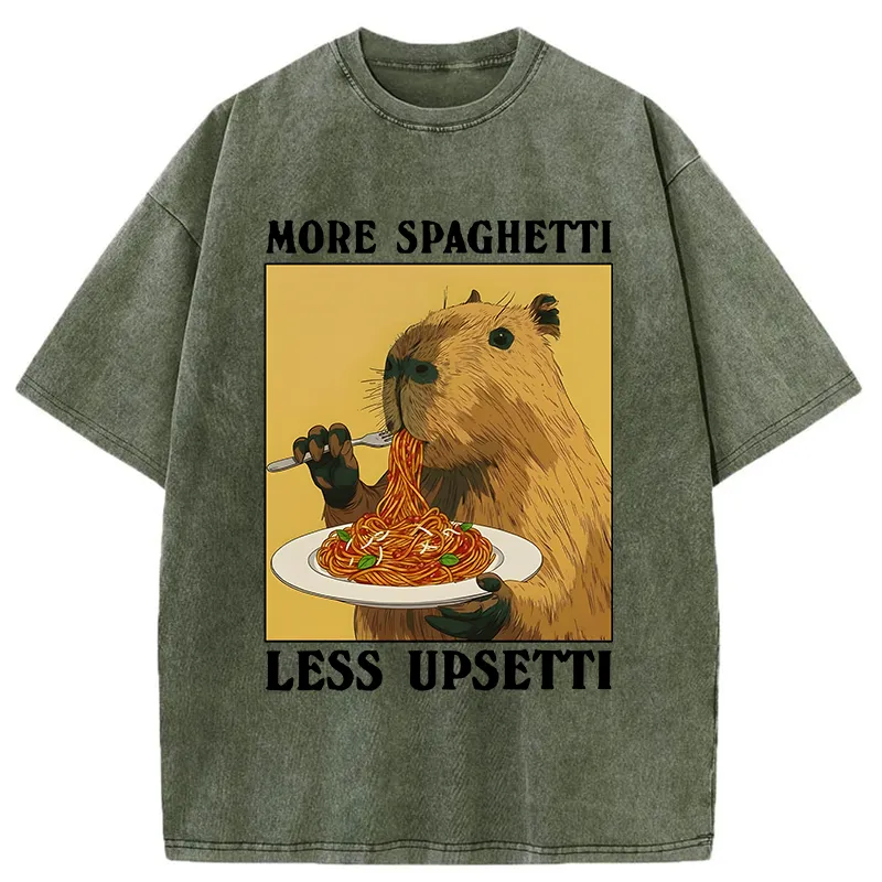 Unisex Capybara Eating Pasta Washed T-Shirt