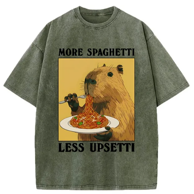 Unisex Capybara Eating Pasta Washed T-Shirt