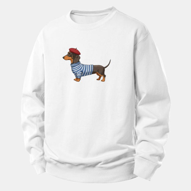 Dachshund Wearing Striped Sweater Print Relax Fit Sweatshirt