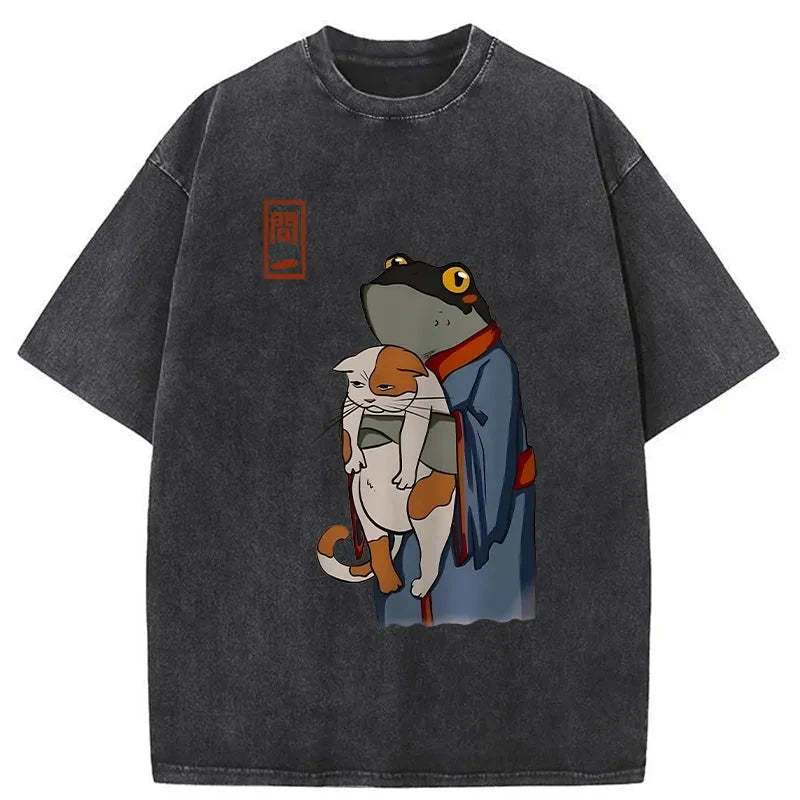 The Frog Holds The Cat Washed T-Shirt